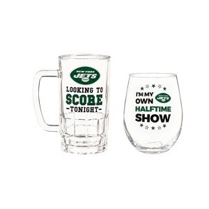 Evergreen New York Jets, Stemless 17OZ Wine & Beer 16 OZ Gift Set - 1 of 4