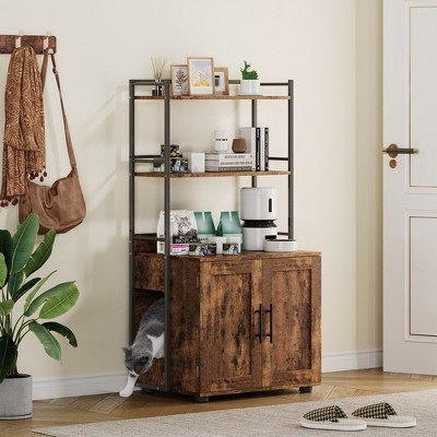 Whizmax Cat Litter Box Enclosure with Shelf Storage, 2-in-1 Hidden Cat Washroom Furniture, Indoor Cat Cabinet for Most Litter Box