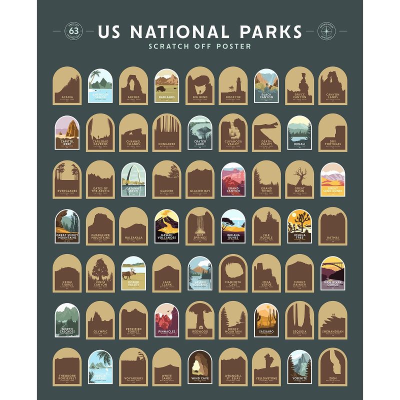 Enno Vatti 16" x 20" 63 US National Parks Scratch Off Poster, 1 of 7
