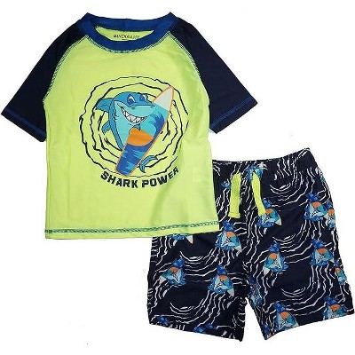 Quicksand Infant Boy's Rash Guard And Trunks Swimsuit Set, Navy Shark ...