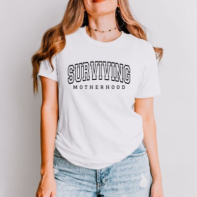 Simply Sage Market Varsity Surviving Motherhood Short Sleeve Tee - M - White