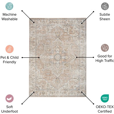 Astra Ivory Blue Machine Washable Geometric 4' x 6' Area Rug