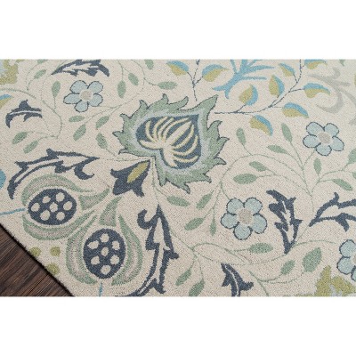 Blue Hand-Tufted Wool Floral Rectangular Rug