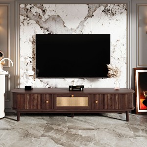 TiramisuBest Modern Design TV Stand for 75" TVs, Media Console TV Cabinet with Rattan-Front Drawer for Living Room - 1 of 4