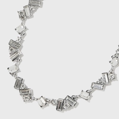 Mixed Shape Stone Chain Necklace - Silver