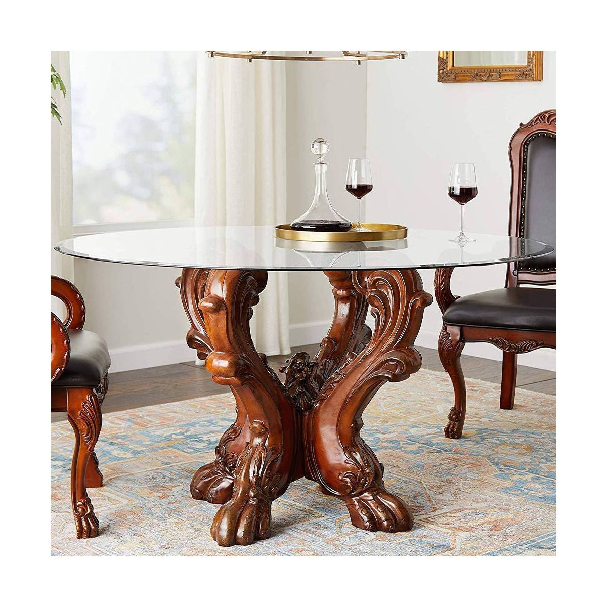 54" Dresden Dining Table Cherry Oak/Clear Glass - Acme Furniture: Elegant Pedestal Base, Seats 4, Non-Extension - thumbnail 2