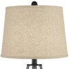 360 Lighting Hudson Rustic Table Lamps 23" High Set of 2 Bronze Metal Glass Cream Burlap Linen Drum Shade for Bedroom Living Room Bedside Nightstand - 2 of 4