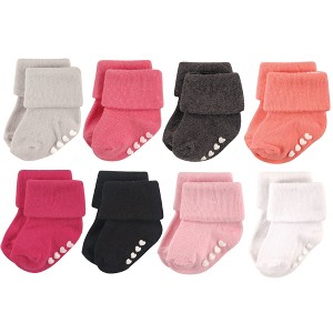 Hudson Baby Infant Girl Cotton Rich Newborn and Terry Socks, Pink Black - 1 of 1