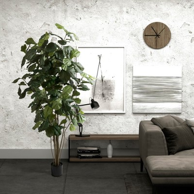 7' Green Faux Fiddle Leaf Fig Tree in Black Pot