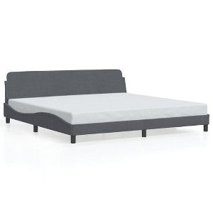 vidaXL Bed Frame with Headboard Platform Foundation Bedroom Furniture Velvet - Dark Gray King - 1 of 4