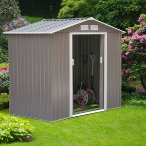 7' x 4' Outdoor Metal Garden Storage Shed with Sloped Roof - 1 of 4