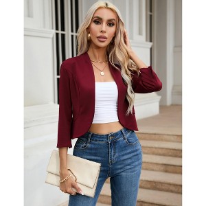YESFASHION Women's Open Front Office Work Business  3/4 Sleeve Casual Lightweight 2025 Summer Crop Suit Blazer - 1 of 4