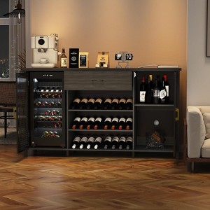 71 Inch Industrial Style Beverage Cabinet, Rustic Black Finish with Wine Racks and Storage Drawer, Multi-Purpose Sideboard for Kitchen Dining，Black - 1 of 4