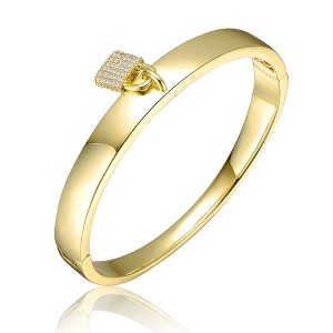 14K Yellow Gold-Plated Stacking Bangle Bracelet with Cubic Zirconia Padlock Charm, combining chic elegance with sparkling sophistication. - 1 of 2