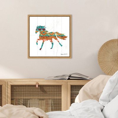 Southwestern Geometric Horse Framed Canvas Wall Art, 16" x 16"