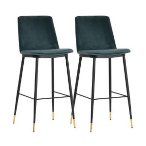 TOV Furniture Evora Velvet Counter Stool - Set of 2 Green 20.3"W x 18.1"D x 37.4"H - 1 of 4