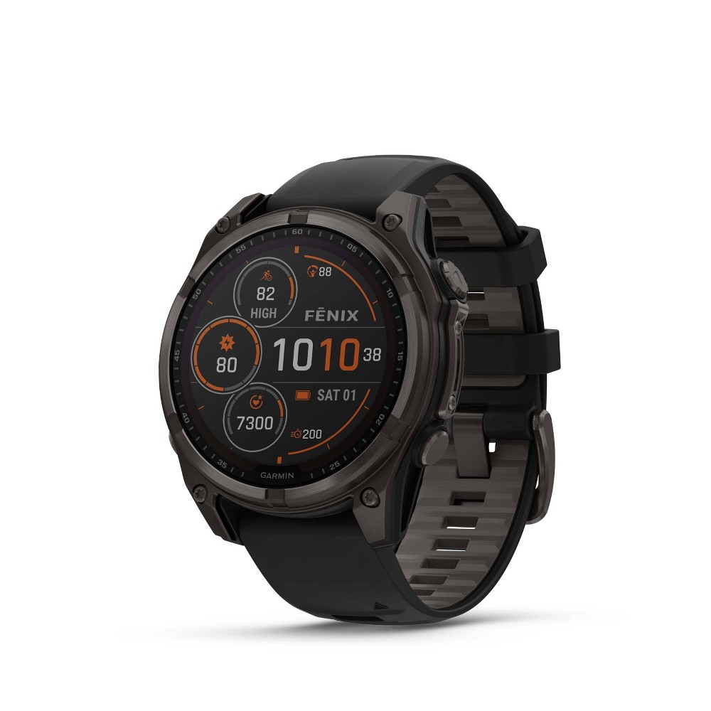 Garmin Fenix 8 47mm Solar Sapphire Carbon Gray DLC Titanium with Black/Pebble Gray Silicone Band