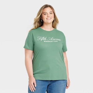 Women's Fifth Avenue Manhattan Short Sleeve Graphic T-Shirt - Green - 1 of 3