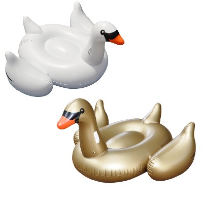 Swimline Ride-On 75-Inch White Swan Float And Giant Inflatable Golden Swan Float