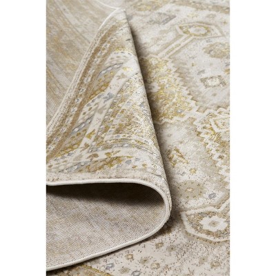 Aura Gold and Ivory Rectangular Synthetic Area Rug 6.7x9.6
