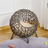 PawHut 20.5" Rattan Cat Bed, Kitten House, Elevated Round Condo for Comfort and Circulation with Cushion, Round Design - 2 of 4