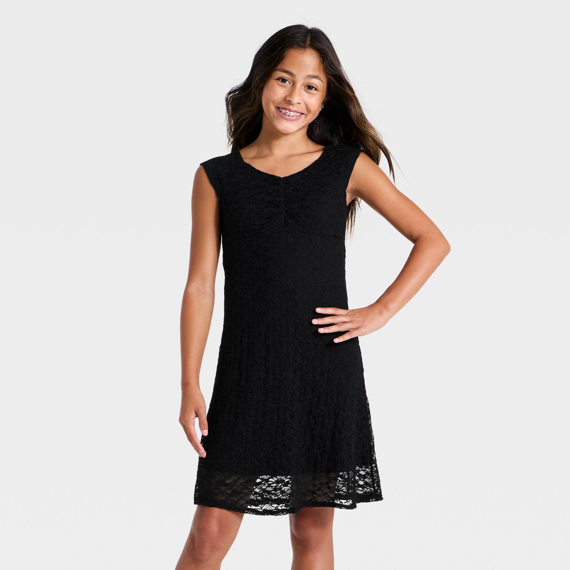 Girls' Lace Cap Sleeve Dress - art class™