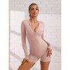 Allegra K Women's Front Zipper Jumpsuit Shorts Long Sleeve Slim Fit Unitard Body Shapers Stretchy Romper Workout Outfits - 4 of 4