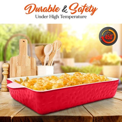 Red 3-Piece Rectangular Ceramic Bakeware Set with Non-Stick Coating