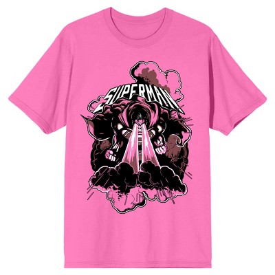Superman Characters in Clouds Men's Neon Pink T-shirt-Small