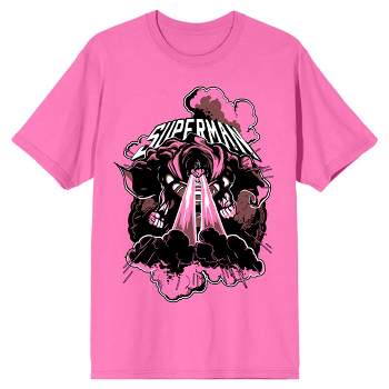 Superman Characters in Clouds Men's Neon Pink T-shirt