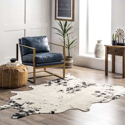 Black and White Faux Cowhide Washable Area Rug