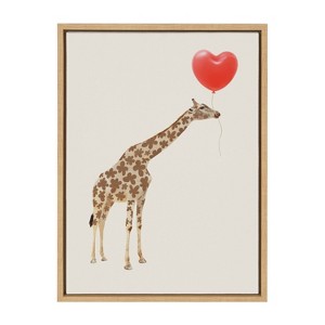 Kate & Laurel All Things Decor 18"x24" Sylvie Giraffe in Love Framed Canvas Wall Art by July Art Prints Zoo Animal - 1 of 4