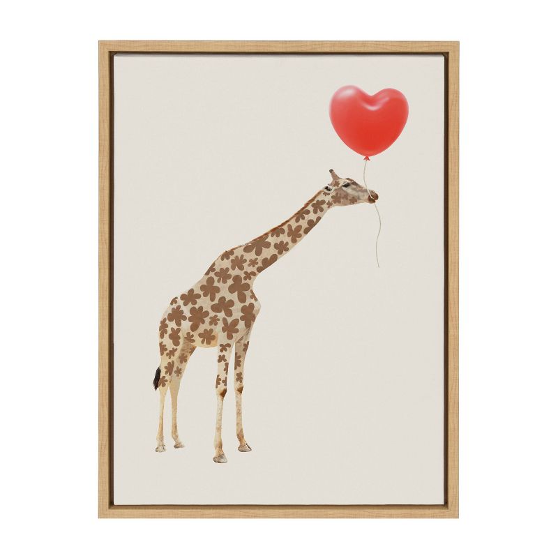 Kate &#38; Laurel All Things Decor 18&#34;x24&#34; Sylvie Giraffe in Love Framed Canvas Wall Art by July Art Prints Natural Zoo Animal, 1 of 6