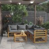 vidaXL Modern Patio Lounge Set – 6 Piece Garden Furniture with Table, Corner and Middle Sofas, Solid Acacia Wood, Cushioned for Comfort, Dark Gray - 2 of 4