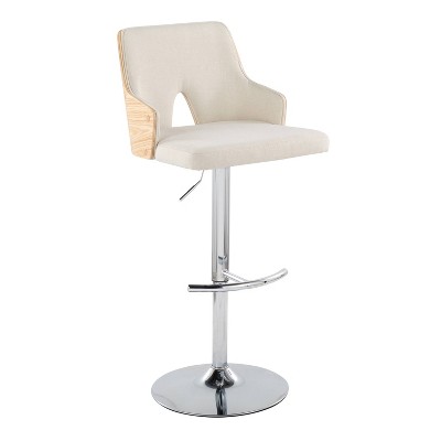 Stella Adjustable Cream Fabric and Chrome Swivel Barstool Set