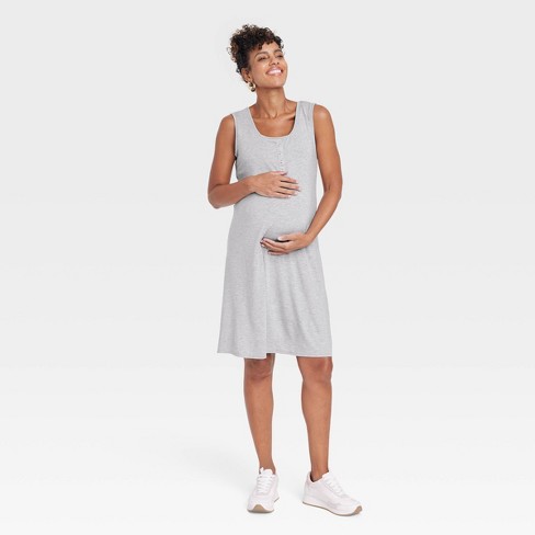 Maternity Navy Jersey Notch Neck Short Sleeve Midi Nursing Dress