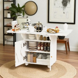 47" Wood Folding Dining Table with Storage Rack & Cabinet, Removable Entryway Table with 6 Wheels,Kitchen Island, Coffee Table & Space-Saving Design - 1 of 4