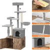 Litter Box Enclosure with Cat Tree Tower, Condo, Cat Tree with Hidden Pet Washroom Furniture with Sisal Scratching Post, Hammocks,  Condo - 3 of 4