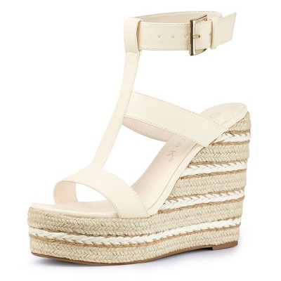 Allegra K Women's Espadrille Strappy Platform Wedges Sandals Beige 7.5 ...