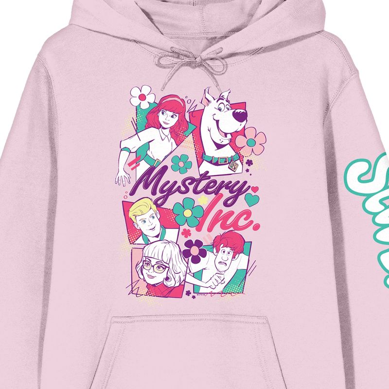 Scooby-Doo Mystery Inc. Floral Art Long Sleeve Cradle Pink Adult Hooded Sweatshirt, 2 of 3