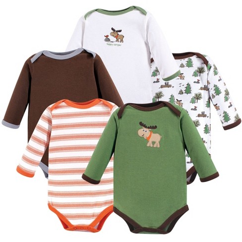 Luvable Friends Baby Boy Cotton Long-Sleeve Bodysuits 5pk, Moose - image 1 of 1