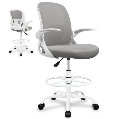 KERDOM Drafting Chair Tall Office Chair with Flip-up Armrests Executive Ergonomic Computer Chair, Gray