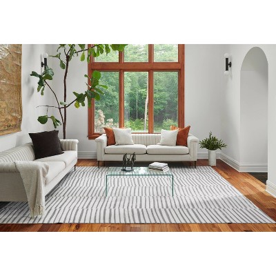 Xander Gray and White Striped Synthetic Runner Rug