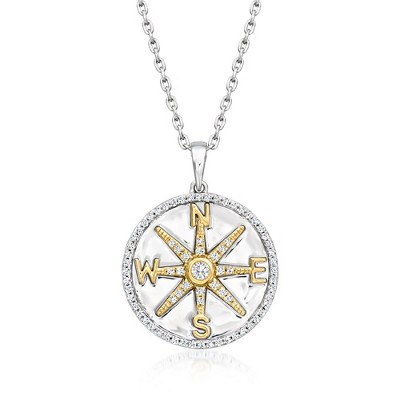 Ross-Simons 0.25 ct. t.w. Diamond Compass Pendant Necklace in Sterling Silver With 18kt Gold Over Sterling