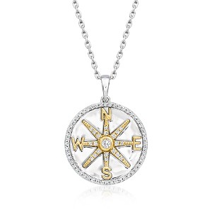 Ross-Simons 0.25 ct. t.w. Diamond Compass Pendant Necklace in Sterling Silver With 18kt Gold Over Sterling - 1 of 3