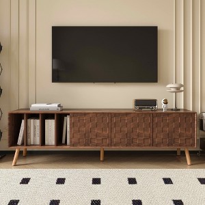 MAYEERTY Mid Century Modern TV Stand for 80" TVs, Entertainment Center with 5 Sliding Doors for Living Room - 1 of 4