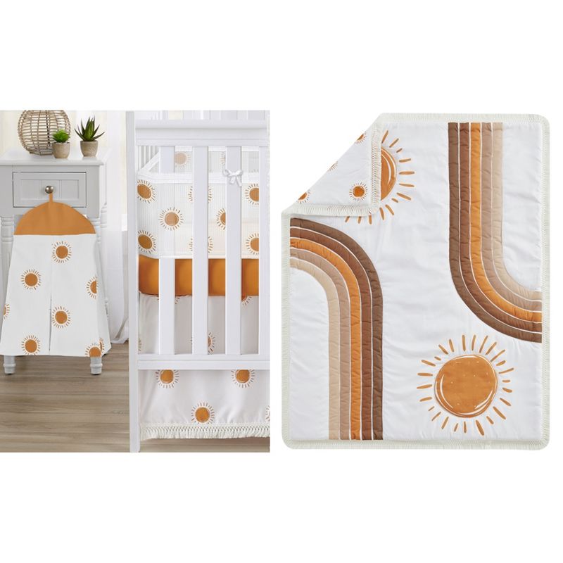 Sweet Jojo Designs Gender Neutral Unisex Crib Bedding + BreathableBaby Breathable Mesh Liner Boho Sun Orange White Beige, 1 of 7