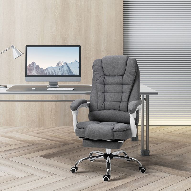 Vinsetto High-Back Executive Office Chair with Footrest, Linen-Fabric Computer Chair with Padded Armrests, Gray, 3 of 8