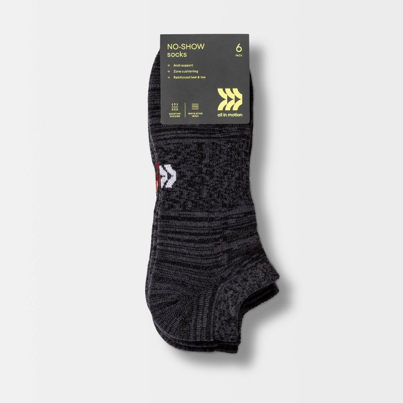 Men&#39;s Random Feed No Show Socks 6pk - All In Motion&#8482; Black 6-12, 3 of 5