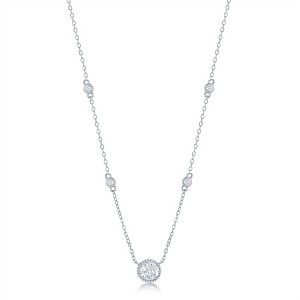 Bella Silver Sterling Silver Round CZ Station Necklace - Silver - 16+2 Inch - 1 of 2